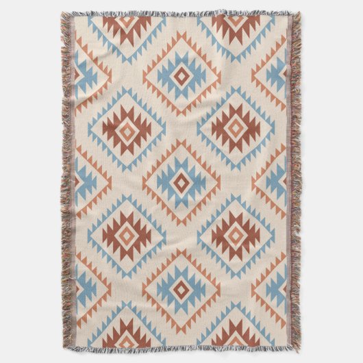 Aztec Style Motif Big Pattern Blue Crm Terracottas Decke (Vorderseite Vertikal)