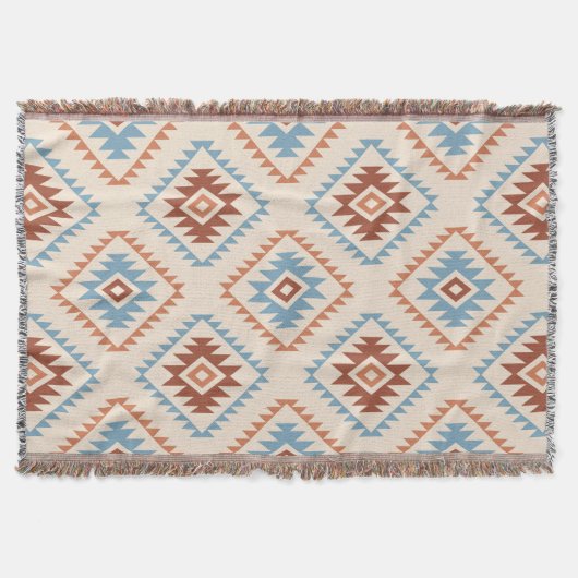 Aztec Style Motif Big Pattern Blue Crm Terracottas Decke (Vorderseite)
