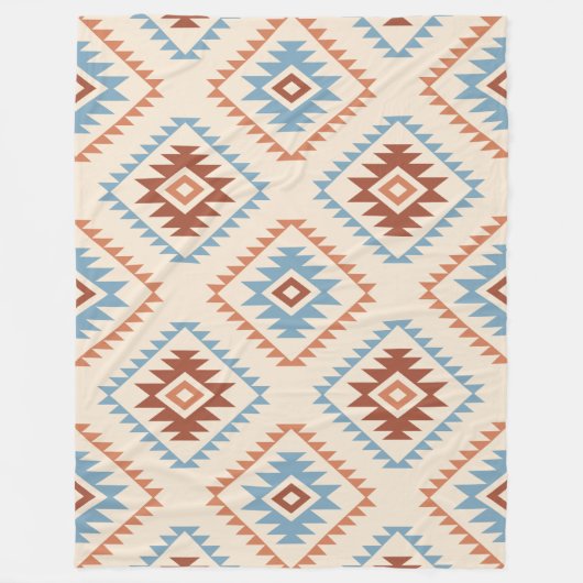 Aztec Style Motif Big Pattern Blue Crm Terracottas Fleecedecke (Vorderseite)