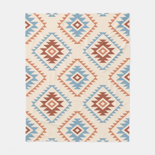 Aztec Style Motif Big Pattern Blue Crm Terracottas Fleecedecke (Vorderseite)