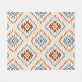 Aztec Style Motif Big Pattern Blue Crm Terracottas Fleecedecke (Vorderseite (Horizontal))