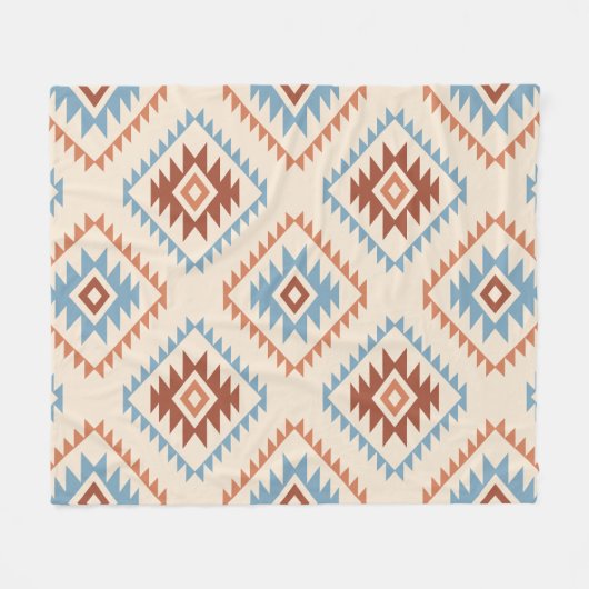 Aztec Style Motif Big Pattern Blue Crm Terracottas Fleecedecke (Vorderseite (Horizontal))
