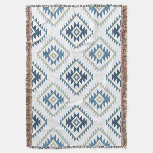 Aztec Style Motif Big Pattern Blues White Gold Decke (Vorderseite Vertikal)