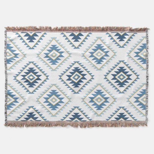 Aztec Style Motif Big Pattern Blues White Gold Decke (Vorderseite)