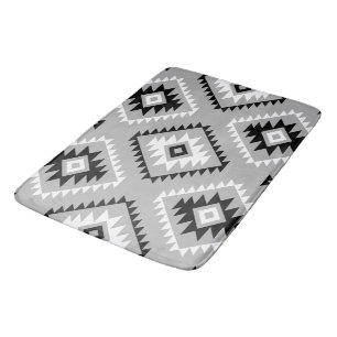 Aztec Style Motif Big Pattern Schwarz-weiß Grau Badematte
