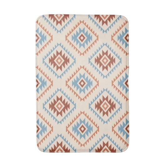 Aztec Style Motif Muster Blue Crm Terracottas Badematte (Vorderseite Vertikal)