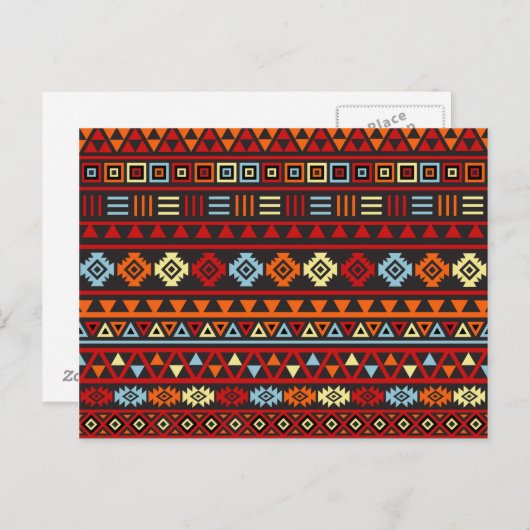 Aztec Style Muster - Orange Yellow Blue Red & Blk Postkarte (Vorne/Hinten)