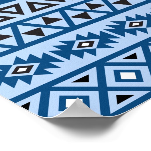 Aztec Style Pattern Blues Black & White Poster (Ecke)