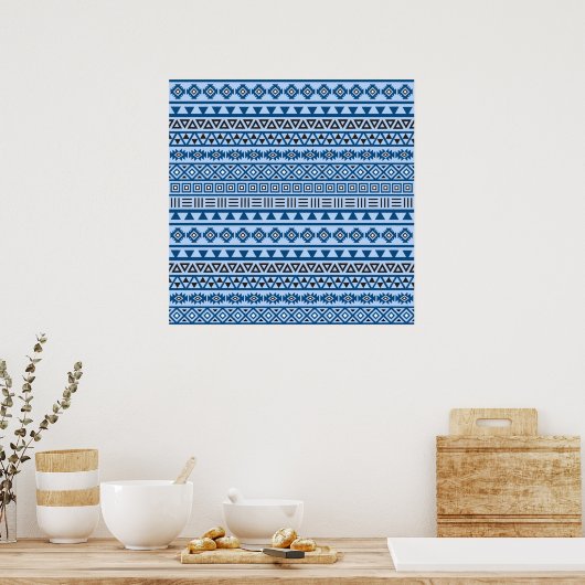 Aztec Style Pattern Blues Black & White Poster (Küche)