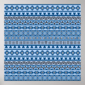 Aztec Style Pattern Blues Black & White Poster (Vorne)