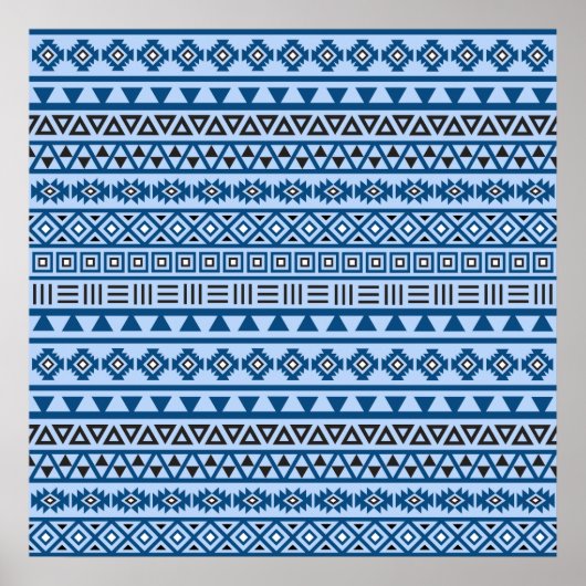 Aztec Style Pattern Blues Black & White Poster (Vorne)