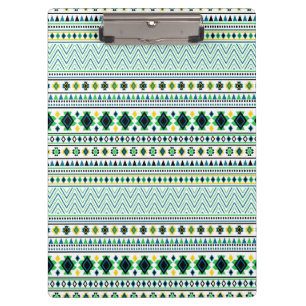 Aztec Style Tribal Muster White Blue Green Klemmbrett