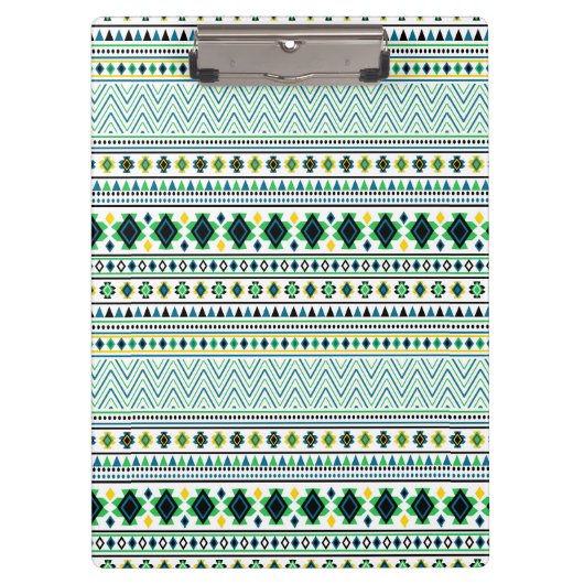 Aztec Style Tribal Muster White Blue Green Klemmbrett (Vorderseite)