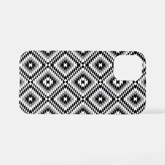 Aztec Stylized BW+Gray Symbol Pattern iPhone Hülle (Rückseite (Horizontal))