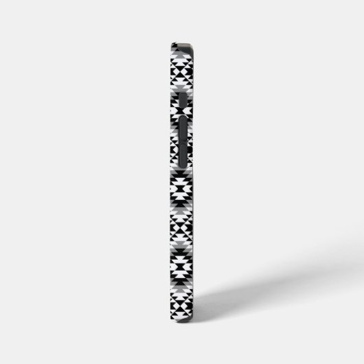 Aztec Stylized BW+Gray Symbol Pattern iPhone Hülle (Linke Seite)