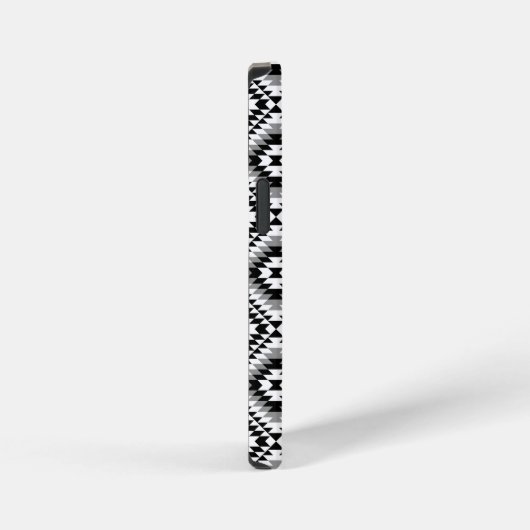 Aztec Stylized BW+Gray Symbol Pattern iPhone Hülle (Rechte Seite)