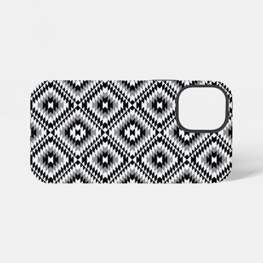 Aztec Stylized BW+Gray Symbol Pattern iPhone Hülle (Rückseite (Horizontal))