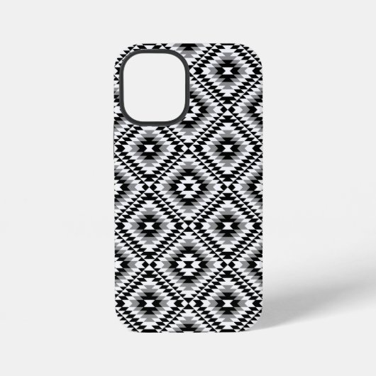 Aztec Stylized BW+Gray Symbol Pattern iPhone Hülle (Rückseite)