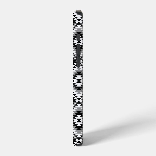 Aztec Stylized BW+Gray Symbol Pattern iPhone Hülle (Linke Seite)