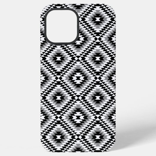 Aztec Stylized BW+Gray Symbol Pattern iPhone Hülle (Rückseite)
