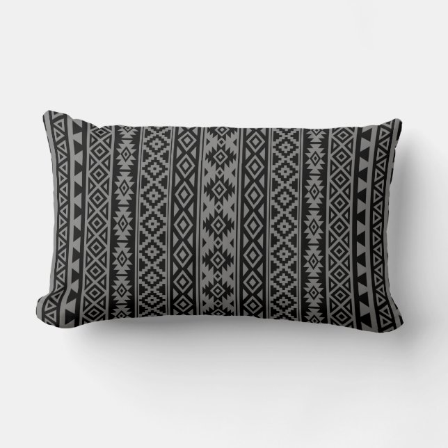 Aztec Stylized (V) Pattern Black & Gray I Lendenkissen (Vorderseite)