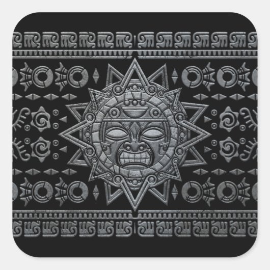 Aztec Sun God - Stone on Black Quadratischer Aufkleber (Vorderseite)