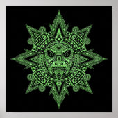 Aztec Sun Mask Green auf schwarz Poster (Vorne)