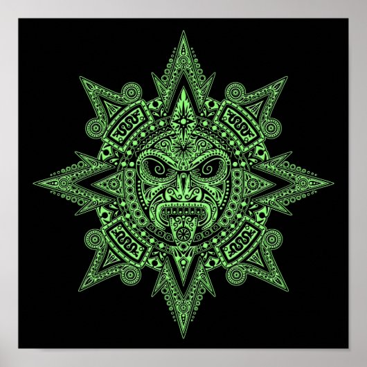 Aztec Sun Mask Green auf schwarz Poster (Vorne)