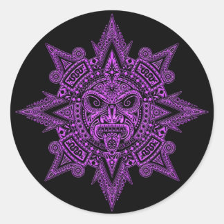 Aztec Sun Mask Lila Runder Aufkleber