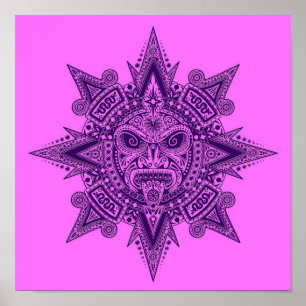 Aztec Sun Mask Lila und rosa Poster