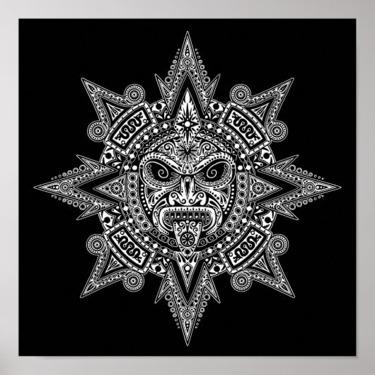 Aztec Sun Mask White auf schwarz Poster (Vorne)