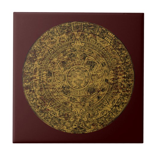 Aztec Sun Stone Calendar Fliese (Vorderseite)