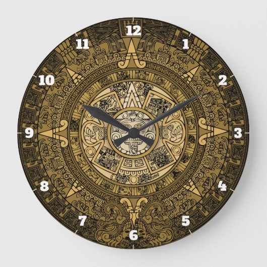 AZTEC SUN STONE CALENDAR GOLD SYMBOL GROßE WANDUHR (Vorderseite)