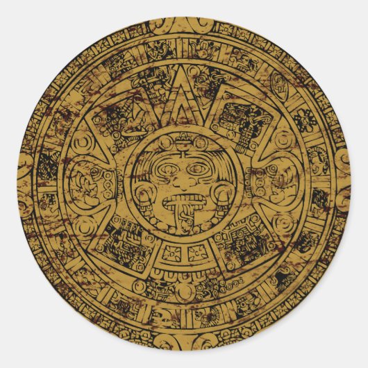 Aztec Sun Stone Calendar Runder Aufkleber (Vorderseite)