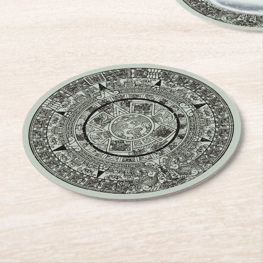 Aztec Sun Stone Maya Kalender 1 Runder Pappuntersetzer (Angewinkelt)