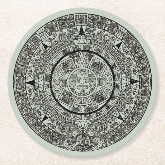 Aztec Sun Stone Maya Kalender 1 Runder Pappuntersetzer (Vorderseite)
