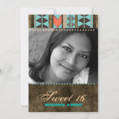 Aztec Sweet 16 Einladung Blaubraunes Cooles Muster (Rückseite)