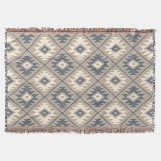 Aztec Symbol Stilisierte Muster Blaue Creme Sand Decke (Vorderseite)