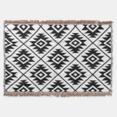 Aztec Symbol Stylisiert Big Ptn Black auf Weiß Decke (Vorderseite)