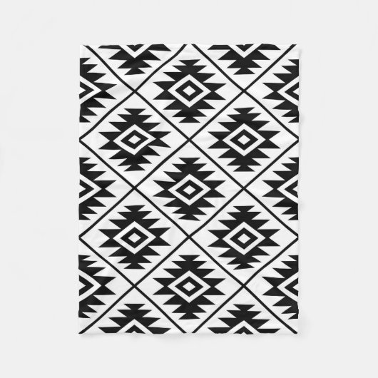 Aztec Symbol Stylisiert Big Ptn Black auf Weiß Fleecedecke (Vorderseite)