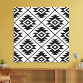 Aztec Symbol Stylisiert Big Ptn Black auf Weiß Leinwanddruck (Insitu (Wohnzimmer))