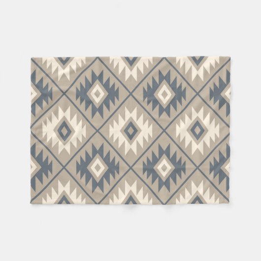 Aztec Symbol Stylisiert Big Ptn Blue Cream Sand Fleecedecke (Vorderseite (Horizontal))