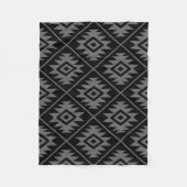 Aztec Symbol Stylisiert Big Ptn Gray auf schwarz Fleecedecke (Vorderseite)