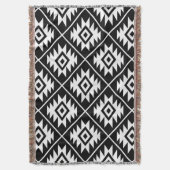 Aztec Symbol Stylisiert Big Ptn White auf schwarz Decke (Vorderseite Vertikal)