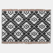 Aztec Symbol Stylisiert Big Ptn White auf schwarz Decke (Vorderseite)