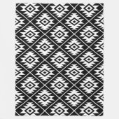 Aztec Symbol Stylisierte Muster Weiß auf Schwarz Fleecedecke (Vorderseite)