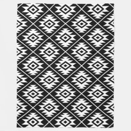 Aztec Symbol Stylisierte Muster Weiß auf Schwarz Fleecedecke