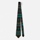 Aztec Teal Reds Yel Blk Mixed Motive Rpt Pattern Krawatte (Vorderseite)