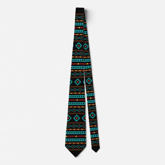Aztec Teal Reds Yel Blk Mixed Motive Rpt Pattern Krawatte (Vorderseite)