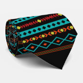 Aztec Teal Reds Yel Blk Mixed Motive Rpt Pattern Krawatte (Gerollt)